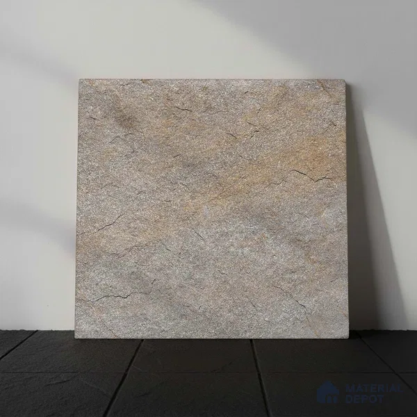 Stone Floor Tile TL 06023 C Evoque Gris 2 ft x 2 ft Anti Skid Tiles Vitrified Matte Slate Punch Finish - 12 mm | 4 Random Design  Ideal For Parking, Outdoor, Balcony (Sample)