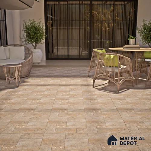 Stone Floor Tile TL 06023 D Evoque Natural 2 ft x 2 ft Anti Skid Tiles Vitrified Matte Slate Punch Finish - 12 mm | 4 Random Design  Ideal For Parking, Outdoor, Balcony