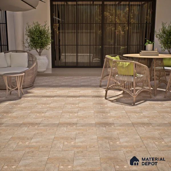Stone Floor Tile TL 06023 D Evoque Natural 2 ft x 2 ft Anti Skid Tiles Vitrified Matte Slate Punch Finish - 12 mm | 4 Random Design  Ideal For Parking, Outdoor, Balcony (Sample)