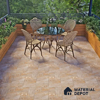 Stone Floor Tile TL 06023 D Evoque Natural 2 ft x 2 ft Anti Skid Tiles Vitrified Matte Slate Punch Finish - 12 mm | 4 Random Design  Ideal For Parking, Outdoor, Balcony (Sample)
