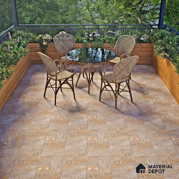 Stone Floor Tile TL 06023 D Evoque Natural 2 ft x 2 ft Anti Skid Tiles Vitrified Matte Slate Punch Finish - 12 mm | 4 Random Design  Ideal For Parking, Outdoor, Balcony (Sample)