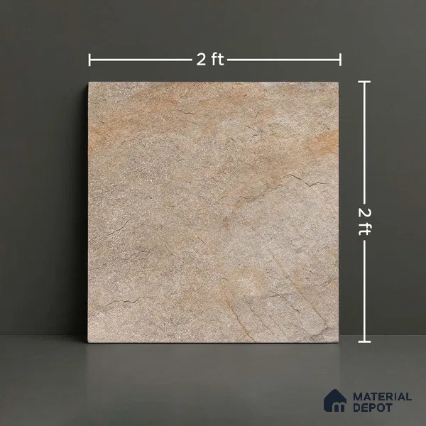 Stone Floor Tile TL 06023 D Evoque Natural 2 ft x 2 ft Anti Skid Tiles Vitrified Matte Slate Punch Finish - 12 mm | 4 Random Design  Ideal For Parking, Outdoor, Balcony (Sample)