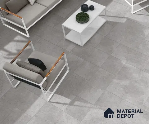 Cement Floor Tile TL 06023 E Spectra Grey 2 ft x 2 ft Vitrified Matte Slate Punch Finish - 12 mm | 6 Random Design | Ideal For Living Room, Bathroom, Restaurants (Sample)