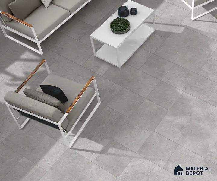 Cement Floor Tile TL 06023 E Spectra Grey 2 ft x 2 ft Vitrified Matte Slate Punch Finish - 12 mm | 6 Random Design | Ideal For Living Room, Bathroom, Restaurants (Sample)