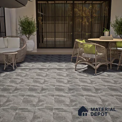 Cement Floor Tile TL 06023 F Spectra Nero 2 ft x 2 ft Vitrified Matte Slate Punch Finish - 12 mm | 6 Random Design | Ideal For Living Room, Bathroom, Restaurants (Sample)
