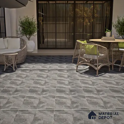 Cement Floor Tile TL 06023 F Spectra Nero 2 ft x 2 ft Vitrified Matte Slate Punch Finish - 12 mm | 6 Random Design | Ideal For Living Room, Bathroom, Restaurants