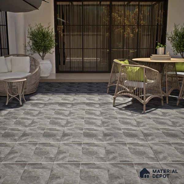 Cement Floor Tile TL 06023 F Spectra Nero 2 ft x 2 ft Vitrified Matte Slate Punch Finish - 12 mm | 6 Random Design | Ideal For Living Room, Bathroom, Restaurants (Sample)