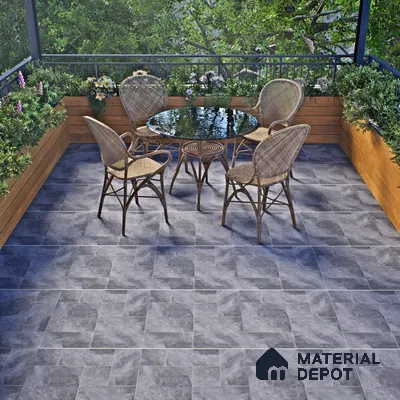 Cement Floor Tile TL 06023 F Spectra Nero 2 ft x 2 ft Vitrified Matte Slate Punch Finish - 12 mm | 6 Random Design | Ideal For Living Room, Bathroom, Restaurants (Sample)