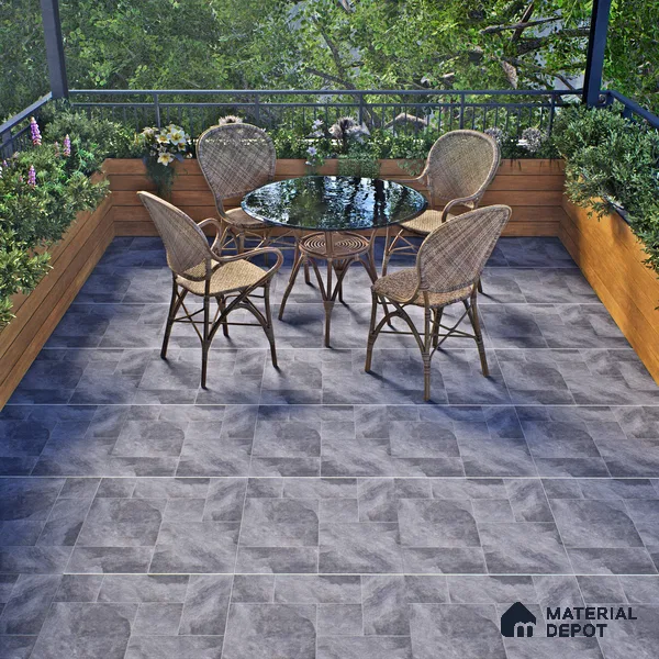 Cement Floor Tile TL 06023 F Spectra Nero 2 ft x 2 ft Vitrified Matte Slate Punch Finish - 12 mm | 6 Random Design | Ideal For Living Room, Bathroom, Restaurants (Sample)