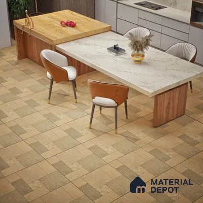 Stone Floor Tile TL 06023 R Natural Stone 11.8 inch x11.8 inch Vitrified Matte Slate Punch Finish - 12 mm | 140 Random Design | Suitable For Bathroom, Balcony, Courtyard