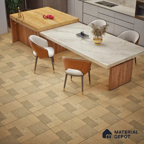 Stone Floor Tile TL 06023 R Natural Stone 11.8 inch x11.8 inch Vitrified Matte Slate Punch Finish - 12 mm | 140 Random Design | Suitable For Bathroom, Balcony, Courtyard