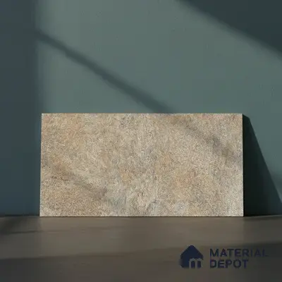 Stone Floor Tile TL 06023 S Forest Olive 2 ft x 11.8 Inch Vitrified Matte Slate Punch Finish - 12 mm | 12 Random Design | Ideal For Living Room, Bathroom, Restaurants