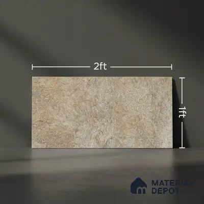 Stone Floor Tile TL 06023 S Forest Olive 2 ft x 11.8 Inch Vitrified Matte Slate Punch Finish - 12 mm | 12 Random Design | Ideal For Living Room, Bathroom, Restaurants