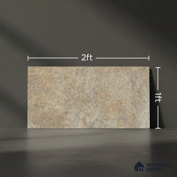 Stone Floor Tile TL 06023 S Forest Olive 2 ft x 11.8 Inch Vitrified Matte Slate Punch Finish - 12 mm | 12 Random Design | Ideal For Living Room, Bathroom, Restaurants