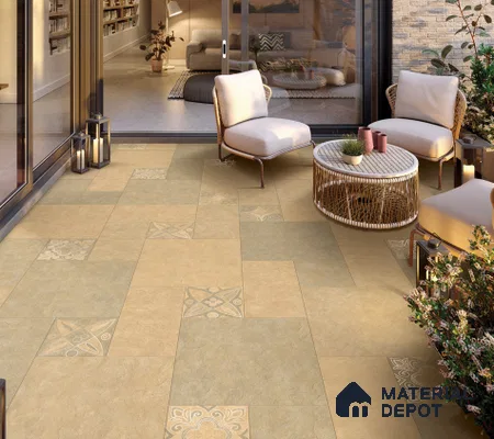 Stone Floor Tile TL 06023 Natural Stone 2 ft x 2 ft Vitrified Matte Slate Punch Finish - 12 mm | 35 Random Design | Ideal For Living Room, Bathroom, Restaurants (Sample)