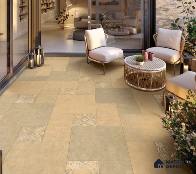 Stone Floor Tile TL 06023 Natural Stone 2 ft x 2 ft Vitrified Matte Slate Punch Finish - 12 mm | 35 Random Design | Ideal For Living Room, Bathroom, Restaurants (Sample)