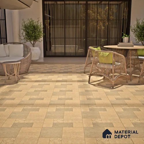 Stone Floor Tile TL 06023 Natural Stone 2 ft x 2 ft Matte Finish Anti Skid Vitrified Tile - 12 mm | 35 Random Design | Suitable for Balcony, Terrace & Coutyard