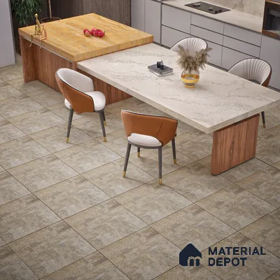 Stone Floor Tile TL 06023 T Forest Olive 11.8 inch x11.8 inch Vitrified Matte Slate Punch Finish - 12 mm | 24 Random Design | Suitable For Bathroom, Balcony, Courtyard