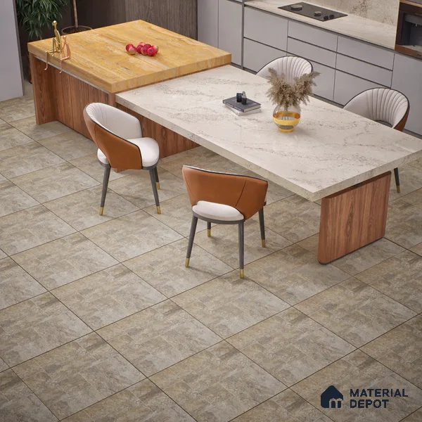 Stone Floor Tile TL 06023 T Forest Olive 11.8 inch x11.8 inch Vitrified Matte Slate Punch Finish - 12 mm | 24 Random Design | Suitable For Bathroom, Balcony, Courtyard