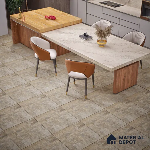 Stone Floor Tile TL 06023 T Forest Olive 11.8 inch x11.8 inch Vitrified Matte Slate Punch Finish - 12 mm | 24 Random Design | Suitable For Bathroom, Balcony, Courtyard