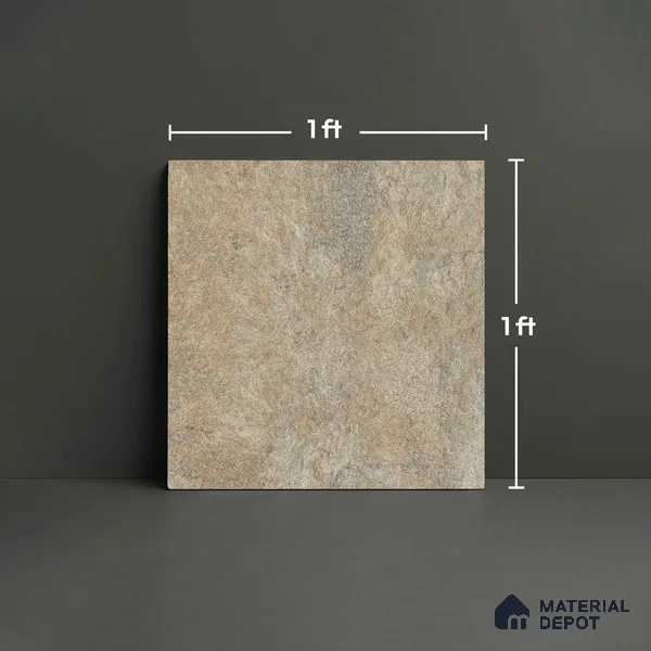 Stone Floor Tile TL 06023 T Forest Olive 11.8 inch x11.8 inch Vitrified Matte Slate Punch Finish - 12 mm | 24 Random Design | Suitable For Bathroom, Balcony, Courtyard