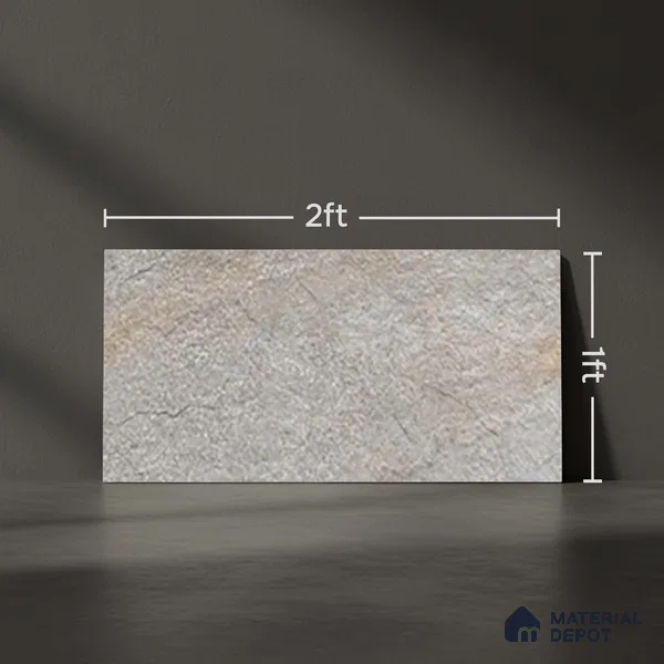 Stone Floor Tile TL 06023 U Evoque Gris 2 ft x 11.8 Inch Anti Skid Tiles Vitrified Matte Slate Punch Finish - 12 mm | 8 Random Design  Ideal For Parking, Outdoor, Balcony