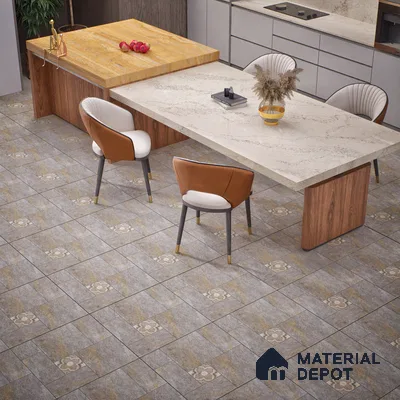 Stone Floor Tile TL 06023 V Evoque Gris 11.8 inch x11.8 inch Anti Skid Tiles Vitrified Matte Slate Punch Finish - 12 mm | 16 Random Design  Ideal For Parking, Outdoor, Balcony
