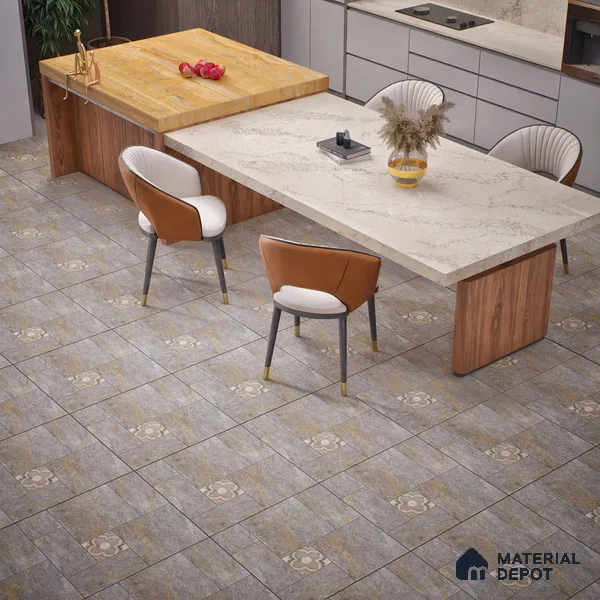 Stone Floor Tile TL 06023 V Evoque Gris 11.8 inch x11.8 inch Anti Skid Tiles Vitrified Matte Slate Punch Finish - 12 mm | 16 Random Design Ideal For Parking, Outdoor, Balcony