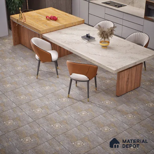 Stone Floor Tile TL 06023 V Evoque Gris 11.8 inch x11.8 inch Anti Skid Tiles Vitrified Matte Slate Punch Finish - 12 mm | 16 Random Design Ideal For Parking, Outdoor, Balcony