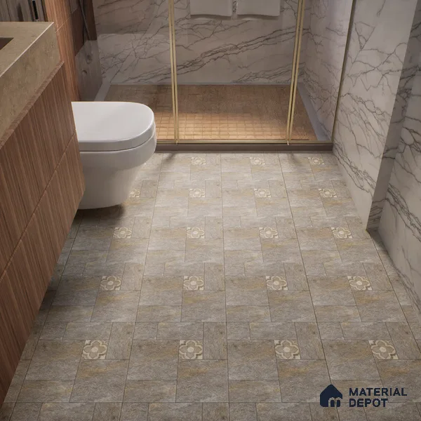 Stone Floor Tile TL 06023 V Evoque Gris 11.8 inch x11.8 inch Anti Skid Tiles Vitrified Matte Slate Punch Finish - 12 mm | 16 Random Design Ideal For Parking, Outdoor, Balcony