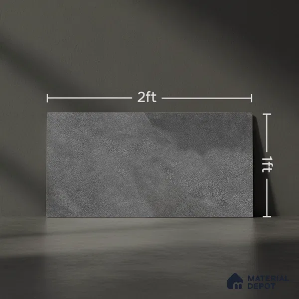 Cement Floor Tile TL 06023 Y Spectra Nero 2 ft x 11.8 Inch Vitrified Matte Slate Punch Finish - 12 mm | 6 Random Design | Suitable For Bathroom, Balcony, Courtyard