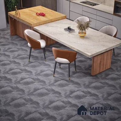 Cement Floor Tile TL 06023 Z Spectra Nero 11.8 inch x11.8 inch Vitrified Matte Slate Punch Finish - 12 mm | 24 Random Design | Ideal For Parking, Balcony, Courtyard