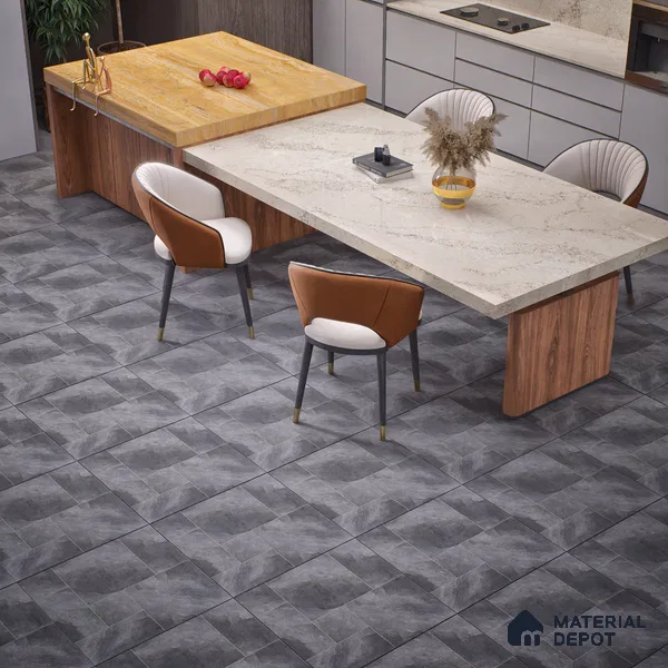 Cement Floor Tile TL 06023 Z Spectra Nero 11.8 inch x11.8 inch Vitrified Matte Slate Punch Finish - 12 mm | 24 Random Design | Ideal For Parking, Balcony, Courtyard