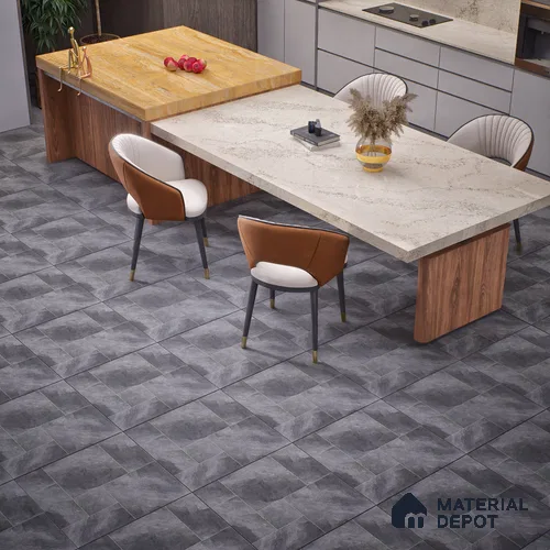 Cement Floor Tile TL 06023 Z Spectra Nero 11.8 inch x11.8 inch Vitrified Matte Slate Punch Finish - 12 mm | 24 Random Design | Ideal For Parking, Balcony, Courtyard