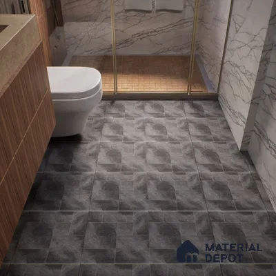 Cement Floor Tile TL 06023 Z Spectra Nero 11.8 inch x11.8 inch Vitrified Matte Slate Punch Finish - 12 mm | 24 Random Design | Ideal For Parking, Balcony, Courtyard