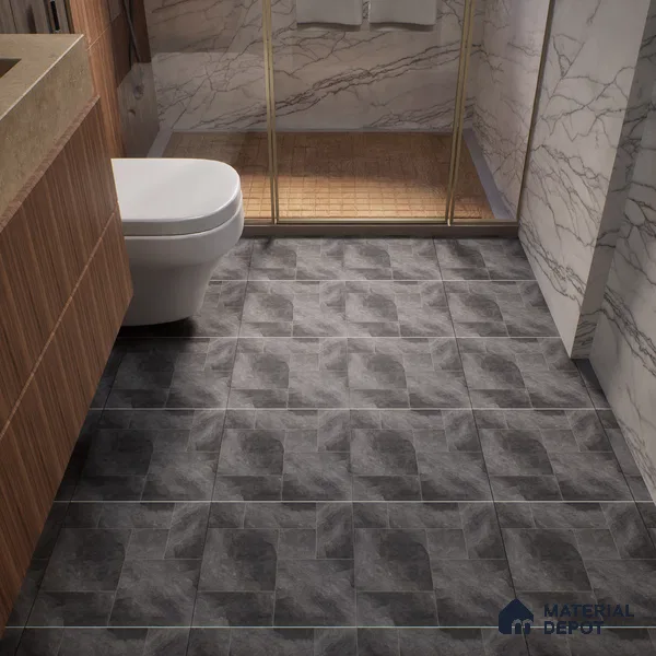 Cement Floor Tile TL 06023 Z Spectra Nero 11.8 inch x11.8 inch Vitrified Matte Slate Punch Finish - 12 mm | 24 Random Design | Ideal For Parking, Balcony, Courtyard