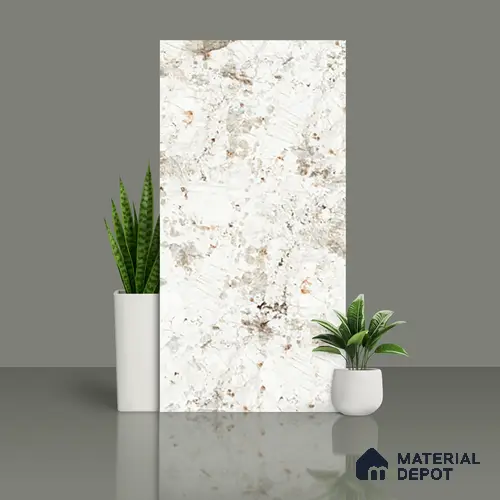 Marble Wall & Floor Tile TL 06098 Ambrose Snow 4 ft x 2 ft Vitrified Matte Finish - 9 mm | 8 Random Design | Suitable For Living Room, Bedroom, Bathroom, Kitchen