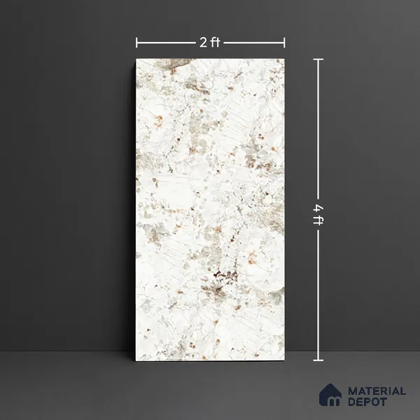 Stone Wall & Floor Tile TL 06098 Ambrose Snow 4 ft x 2 ft Vitrified Matte Finish - 9 mm | 8 Random Design | Suitable For Living Room, Bedroom, Bathroom, Kitchen (Sample)