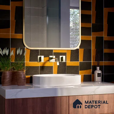 Stone Wall Handmade Tile TL 05879 Earth Noir 96 mm x 96 mm Vitrified - 9 mm | Random Mix Patterns | Suitable For Living Room, Bedroom, Kitchen