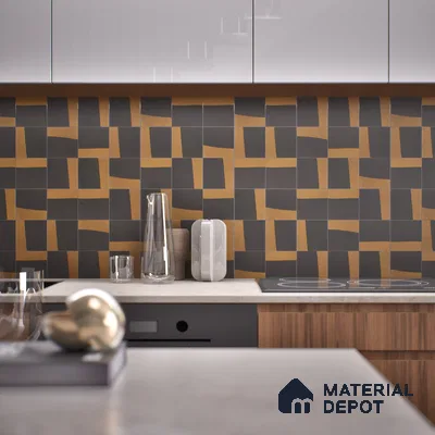Stone Wall Handmade Tile TL 05879 Earth Noir 96 mm x 96 mm Vitrified - 9 mm | Random Mix Patterns | Suitable For Living Room, Bedroom, Kitchen
