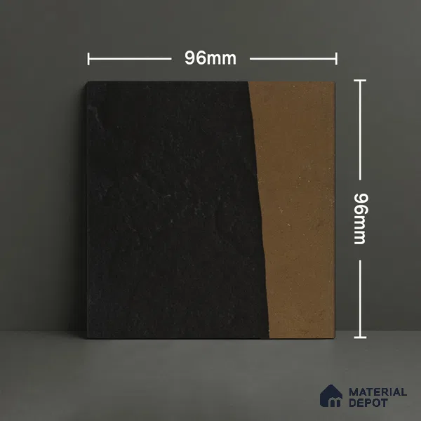Stone Wall Handmade Tile TL 05879 Earth Noir 96 mm x 96 mm Vitrified - 9 mm | Random Mix Patterns | Suitable For Living Room, Bedroom, Kitchen