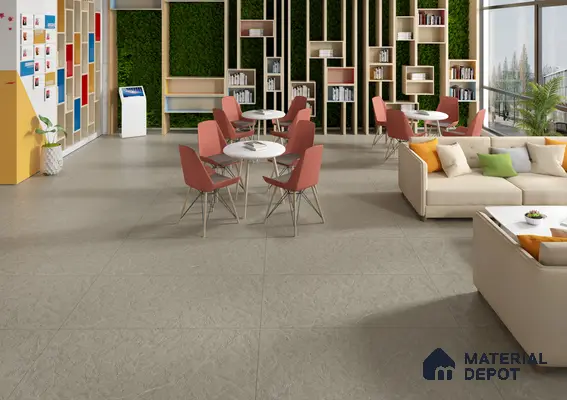 Vibrant Co-Working Space with Textured Floor and Moss Wall | Material Depot