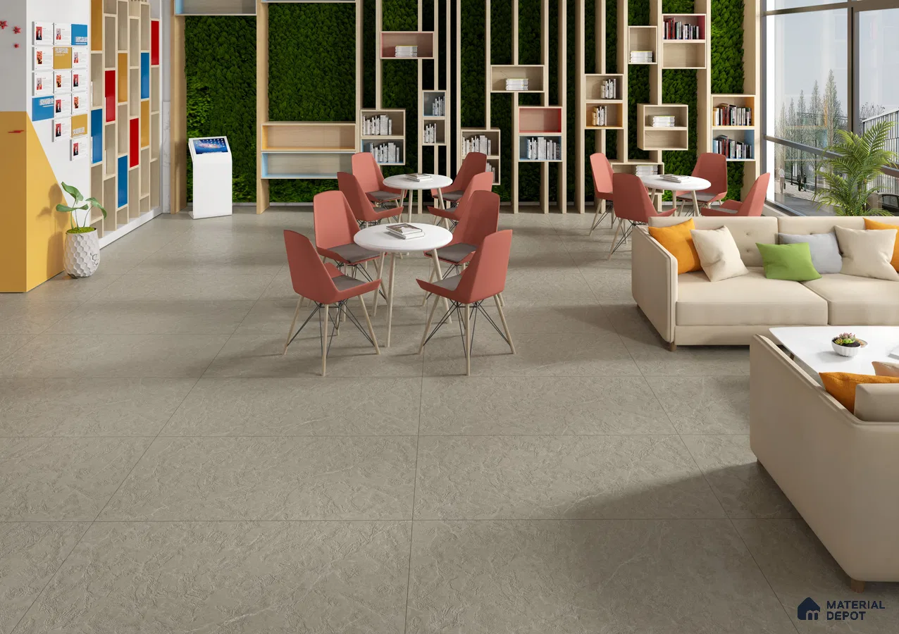 Vibrant Co-Working Space with Textured Floor and Moss Wall | Material Depot