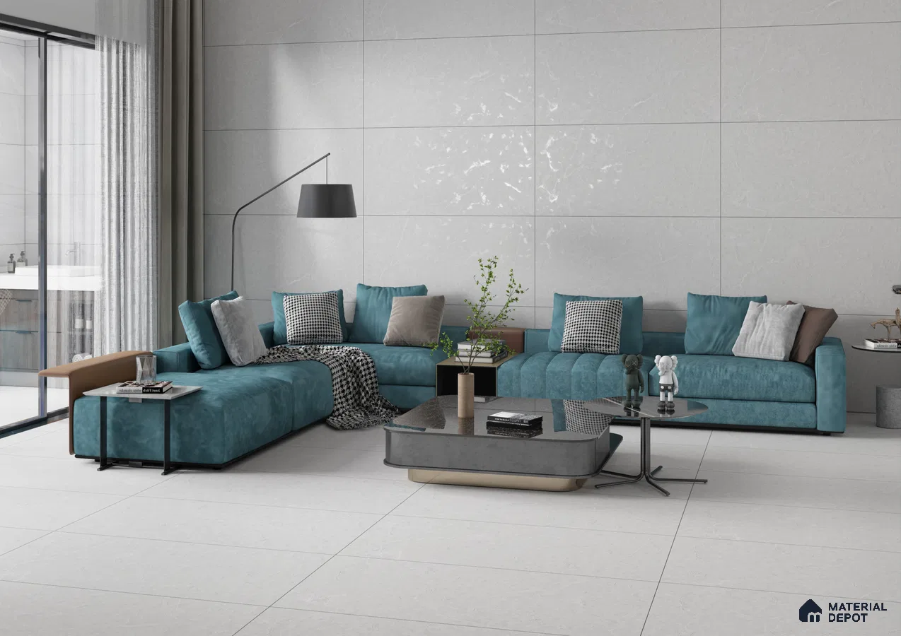 Sleek and Modern Living Room with Blue Accents | Material Depot