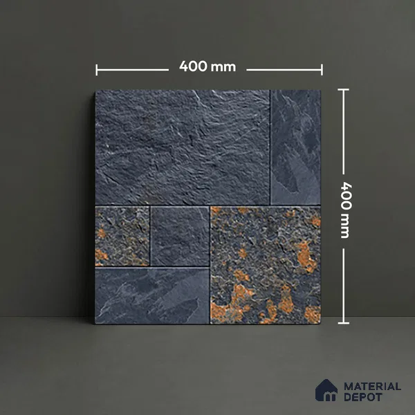 Parking Floor Tile TL 07532 Stonis Black 400x400 mm Matte Finish Vitrified Tile - 12 mm | Pattern Alignment May Vary | 2-3 mm Spacer is Mandatory