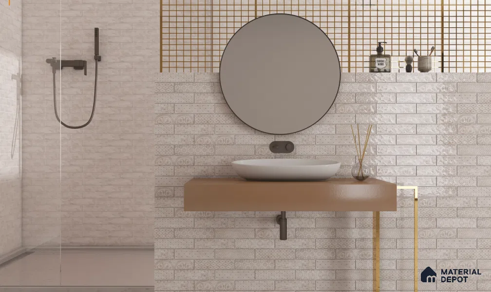 TL 00014 A Base Shaby Ash 12x3 inches Beige Glossy Finish Tile - Pattern 1 (Sample)