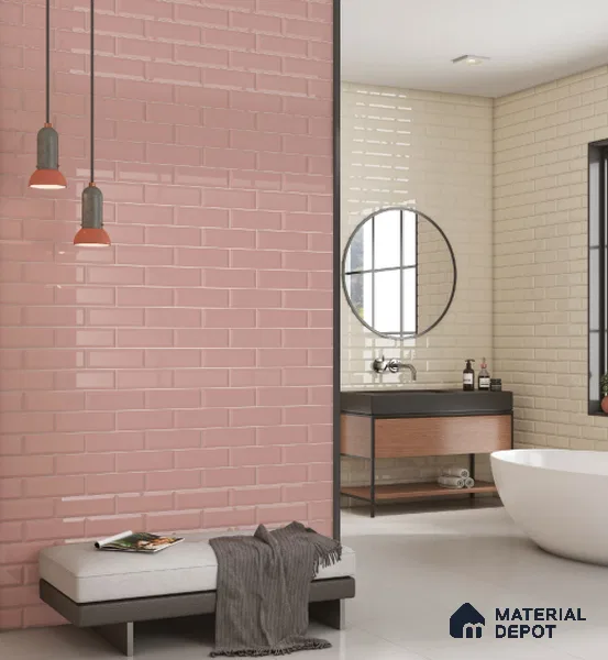TL 00028 4x12 inches Pink Bevelled Glossy Finish Tile (Sample)