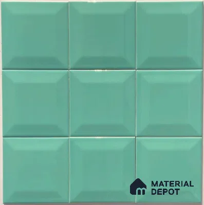 TL 00008 D 4x4 inches Aqua Green Bevelled Glossy Finish Ceramic Wall Tile - 5.8 mm (Sample)