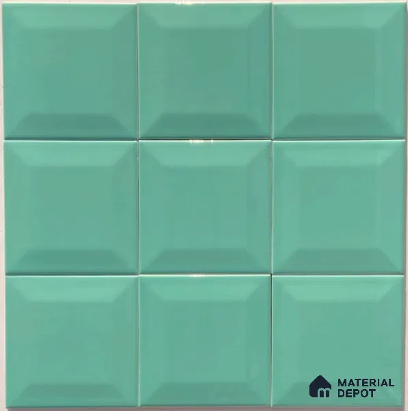 TL 00008 D 4x4 inches Aqua Green Bevelled Glossy Finish Ceramic Wall Tile - 5.8 mm (Sample)
