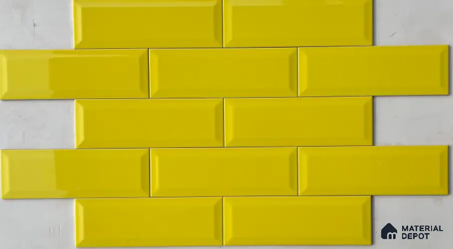 TL 00004 D 12x4 inches Yellow Bevelled Glossy Finish Ceramic Wall Tile - 7 mm